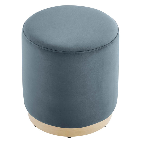 Modway Furniture Tilden 16" Round Performance Velvet Ottoman – Stylish, Versatile Comfort for Any Modern Living Space Cadet Blue Natural EEI-6652-CAB-NAT