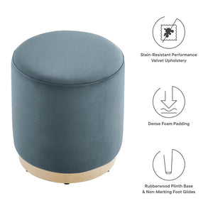 Modway Furniture Tilden 16" Round Performance Velvet Ottoman – Stylish, Versatile Comfort for Any Modern Living Space Cadet Blue Natural EEI-6652-CAB-NAT