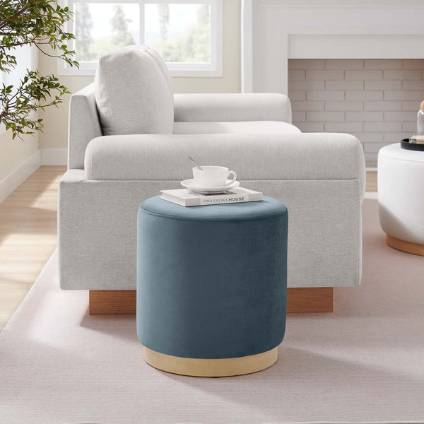 Modway Furniture Tilden 16" Round Performance Velvet Ottoman – Stylish, Versatile Comfort for Any Modern Living Space Cadet Blue Natural EEI-6652-CAB-NAT