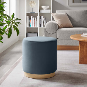 Modway Furniture Tilden 16" Round Performance Velvet Ottoman – Stylish, Versatile Comfort for Any Modern Living Space Cadet Blue Natural EEI-6652-CAB-NAT
