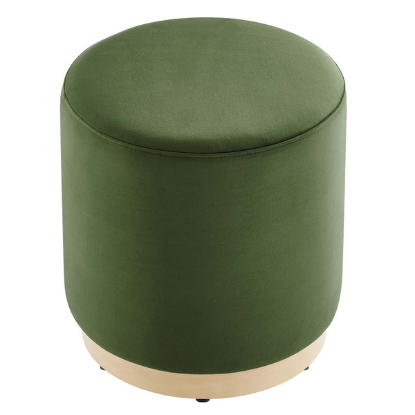 Modway Furniture Tilden 16" Round Performance Velvet Ottoman – Stylish, Versatile Comfort for Any Modern Living Space Moss Green Natural EEI-6652-MOG-NAT