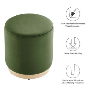 Modway Furniture Tilden 16" Round Performance Velvet Ottoman – Stylish, Versatile Comfort for Any Modern Living Space Moss Green Natural EEI-6652-MOG-NAT