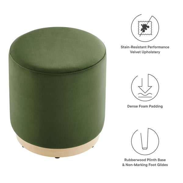 Modway Furniture Tilden 16" Round Performance Velvet Ottoman – Stylish, Versatile Comfort for Any Modern Living Space Moss Green Natural EEI-6652-MOG-NAT