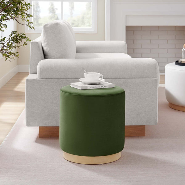 Modway Furniture Tilden 16" Round Performance Velvet Ottoman – Stylish, Versatile Comfort for Any Modern Living Space Moss Green Natural EEI-6652-MOG-NAT
