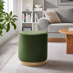 Modway Furniture Tilden 16" Round Performance Velvet Ottoman – Stylish, Versatile Comfort for Any Modern Living Space Moss Green Natural EEI-6652-MOG-NAT