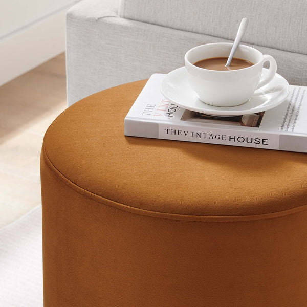 Modway Furniture Tilden 16" Round Performance Velvet Ottoman – Stylish, Versatile Comfort for Any Modern Living Space Rust Natural EEI-6652-RUS-NAT