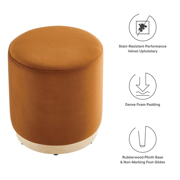 Modway Furniture Tilden 16" Round Performance Velvet Ottoman – Stylish, Versatile Comfort for Any Modern Living Space Rust Natural EEI-6652-RUS-NAT