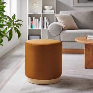 Modway Furniture Tilden 16" Round Performance Velvet Ottoman – Stylish, Versatile Comfort for Any Modern Living Space Rust Natural EEI-6652-RUS-NAT
