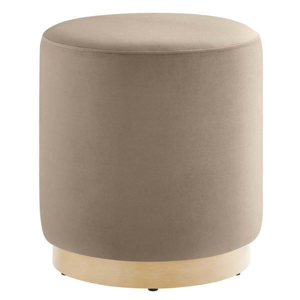 Modway Furniture Tilden 16" Round Performance Velvet Ottoman – Stylish, Versatile Comfort for Any Modern Living Space Taupe Natural EEI-6652-TAU-NAT