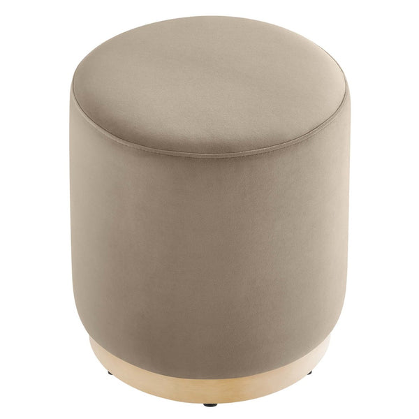 Modway Furniture Tilden 16" Round Performance Velvet Ottoman – Stylish, Versatile Comfort for Any Modern Living Space Taupe Natural EEI-6652-TAU-NAT
