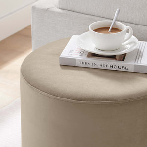 Modway Furniture Tilden 16" Round Performance Velvet Ottoman – Stylish, Versatile Comfort for Any Modern Living Space Taupe Natural EEI-6652-TAU-NAT