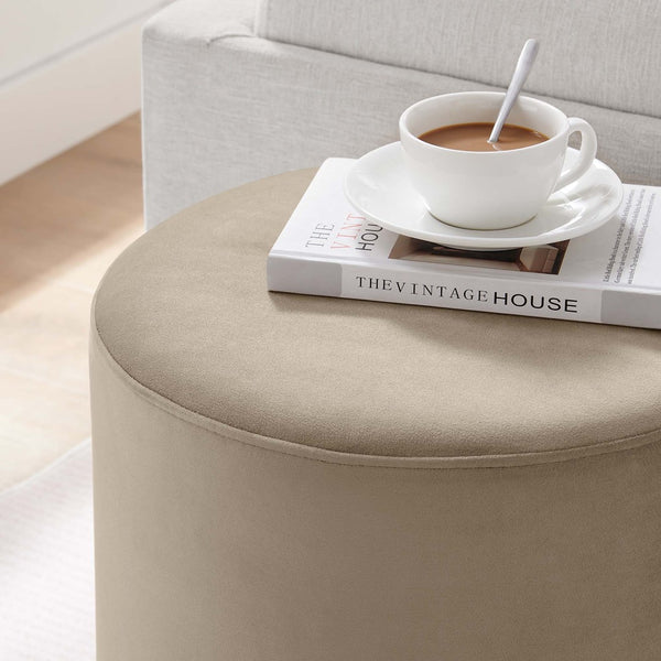 Modway Furniture Tilden 16" Round Performance Velvet Ottoman – Stylish, Versatile Comfort for Any Modern Living Space Taupe Natural EEI-6652-TAU-NAT