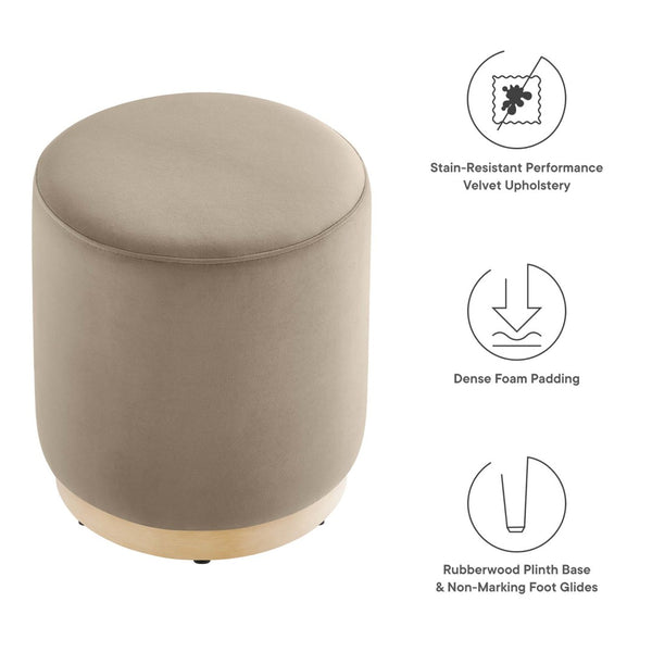 Modway Furniture Tilden 16" Round Performance Velvet Ottoman – Stylish, Versatile Comfort for Any Modern Living Space Taupe Natural EEI-6652-TAU-NAT