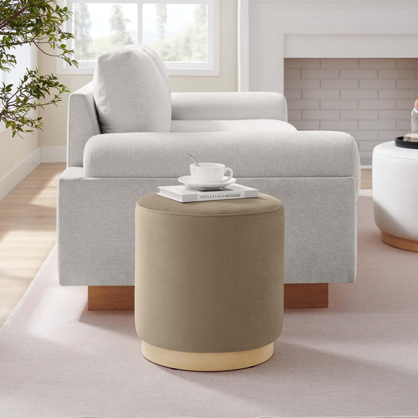 Modway Furniture Tilden 16" Round Performance Velvet Ottoman – Stylish, Versatile Comfort for Any Modern Living Space Taupe Natural EEI-6652-TAU-NAT