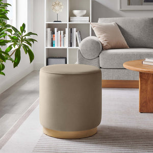 Modway Furniture Tilden 16" Round Performance Velvet Ottoman – Stylish, Versatile Comfort for Any Modern Living Space Taupe Natural EEI-6652-TAU-NAT