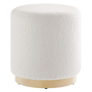Modway Furniture Tilden 16" Round Sherpa Upholstered Ottoman - Cozy Contemporary Accent for Modern Living Spaces Ivory Natural EEI-6653-IVO-NAT