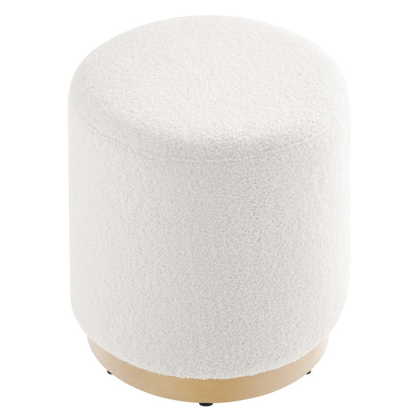 Modway Furniture Tilden 16" Round Sherpa Upholstered Ottoman - Cozy Contemporary Accent for Modern Living Spaces Ivory Natural EEI-6653-IVO-NAT