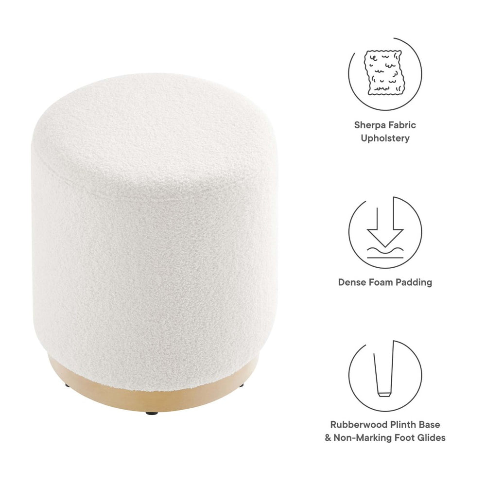 Modway Furniture Tilden 16" Round Sherpa Upholstered Ottoman - Cozy Contemporary Accent for Modern Living Spaces Ivory Natural EEI-6653-IVO-NAT