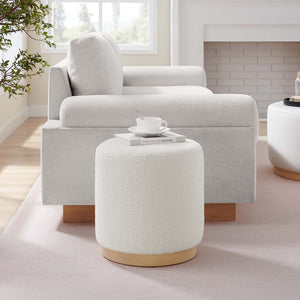 Modway Furniture Tilden 16" Round Sherpa Upholstered Ottoman - Cozy Contemporary Accent for Modern Living Spaces Ivory Natural EEI-6653-IVO-NAT