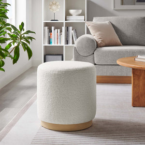 Modway Furniture Tilden 16" Round Sherpa Upholstered Ottoman - Cozy Contemporary Accent for Modern Living Spaces Ivory Natural EEI-6653-IVO-NAT