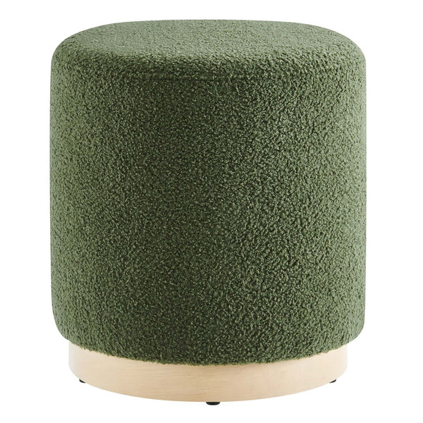 Modway Furniture Tilden 16" Round Sherpa Upholstered Ottoman - Cozy Contemporary Accent for Modern Living Spaces Moss Green Natural EEI-6653-MOG-NAT