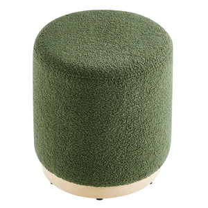 Modway Furniture Tilden 16" Round Sherpa Upholstered Ottoman - Cozy Contemporary Accent for Modern Living Spaces Moss Green Natural EEI-6653-MOG-NAT