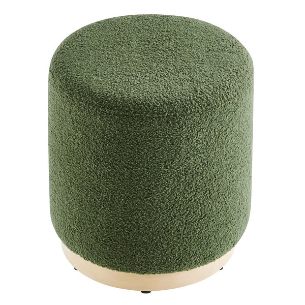 Modway Furniture Tilden 16" Round Sherpa Upholstered Ottoman - Cozy Contemporary Accent for Modern Living Spaces Moss Green Natural EEI-6653-MOG-NAT