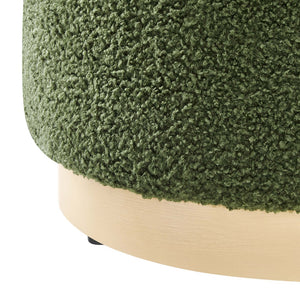 Modway Furniture Tilden 16" Round Sherpa Upholstered Ottoman - Cozy Contemporary Accent for Modern Living Spaces Moss Green Natural EEI-6653-MOG-NAT