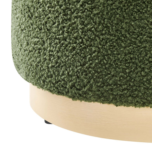 Modway Furniture Tilden 16" Round Sherpa Upholstered Ottoman - Cozy Contemporary Accent for Modern Living Spaces Moss Green Natural EEI-6653-MOG-NAT