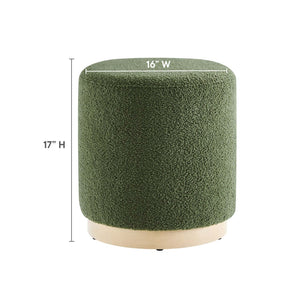 Modway Furniture Tilden 16" Round Sherpa Upholstered Ottoman - Cozy Contemporary Accent for Modern Living Spaces Moss Green Natural EEI-6653-MOG-NAT