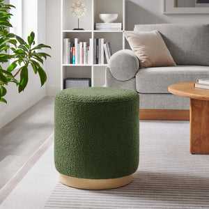 Modway Furniture Tilden 16" Round Sherpa Upholstered Ottoman - Cozy Contemporary Accent for Modern Living Spaces Moss Green Natural EEI-6653-MOG-NAT