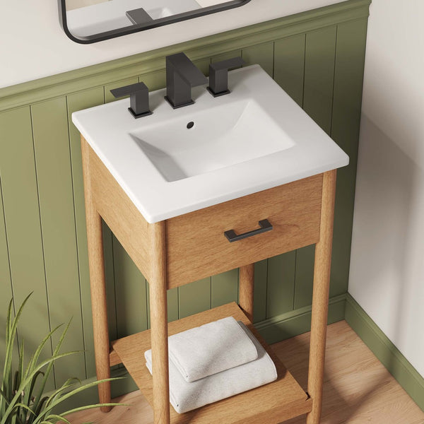 Modway Furniture Zaire 18" Bathroom Vanity - Stylish Mid-Century Design with Integrated Sink & Compact Storage Solutions Natural White EEI-6658-NAT-WHI