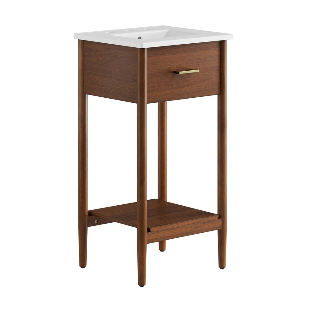 Modway Furniture Zaire 18" Bathroom Vanity - Stylish Mid-Century Design with Integrated Sink & Compact Storage Solutions Walnut White EEI-6658-WAL-WHI