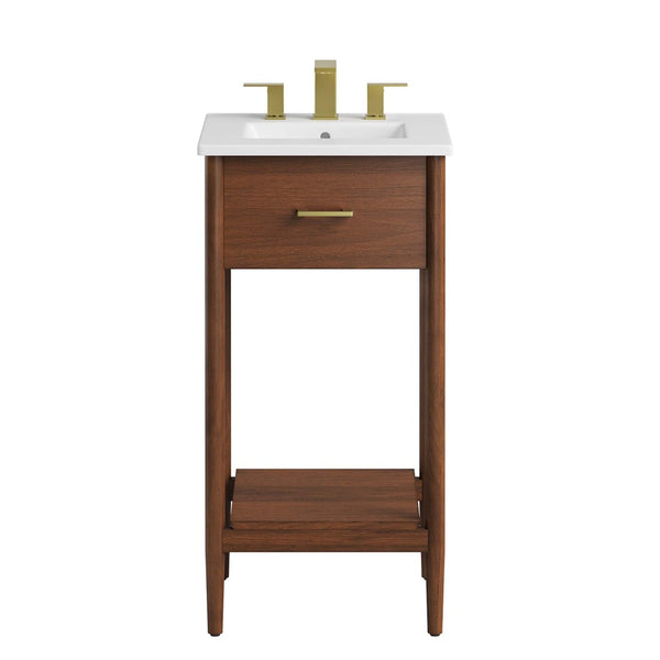 Modway Furniture Zaire 18" Bathroom Vanity - Stylish Mid-Century Design with Integrated Sink & Compact Storage Solutions Walnut White EEI-6658-WAL-WHI
