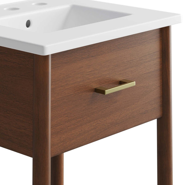 Modway Furniture Zaire 18" Bathroom Vanity - Stylish Mid-Century Design with Integrated Sink & Compact Storage Solutions Walnut White EEI-6658-WAL-WHI