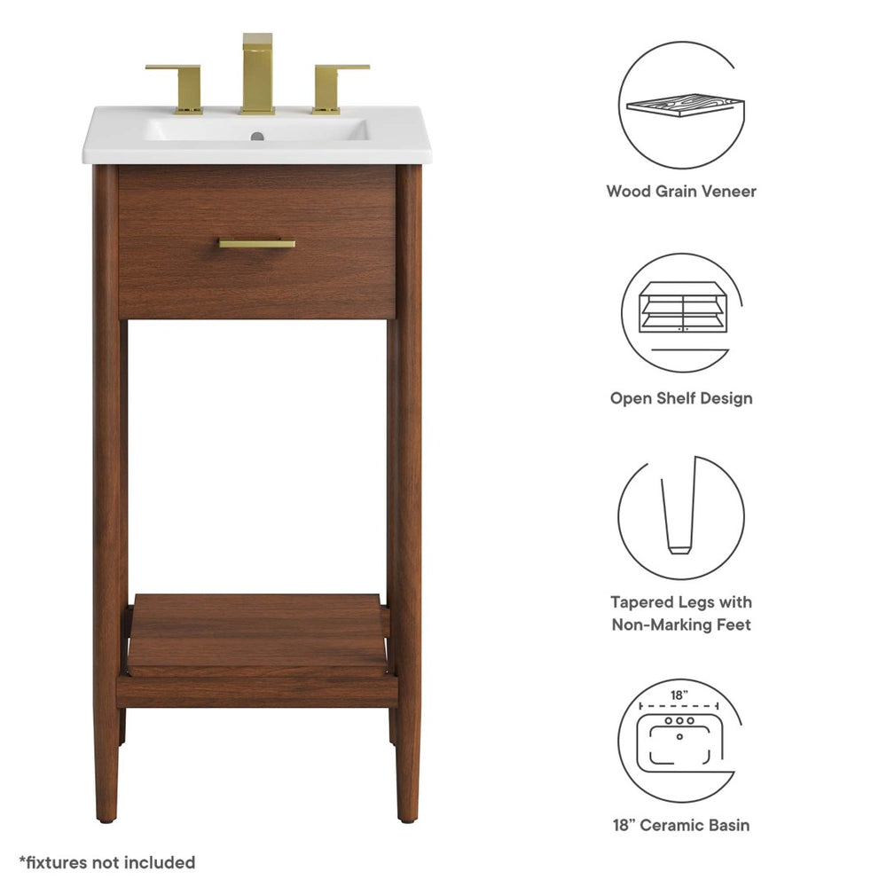 Modway Furniture Zaire 18" Bathroom Vanity - Stylish Mid-Century Design with Integrated Sink & Compact Storage Solutions Walnut White EEI-6658-WAL-WHI