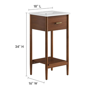Modway Furniture Zaire 18" Bathroom Vanity - Stylish Mid-Century Design with Integrated Sink & Compact Storage Solutions Walnut White EEI-6658-WAL-WHI