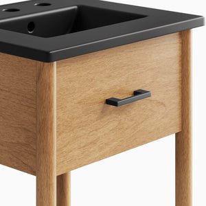 Modway Furniture Zaire 18" Mid-Century Bathroom Vanity with Integrated Ceramic Basin and Stylish Storage Solutions Natural Black EEI-6659-NAT-BLK