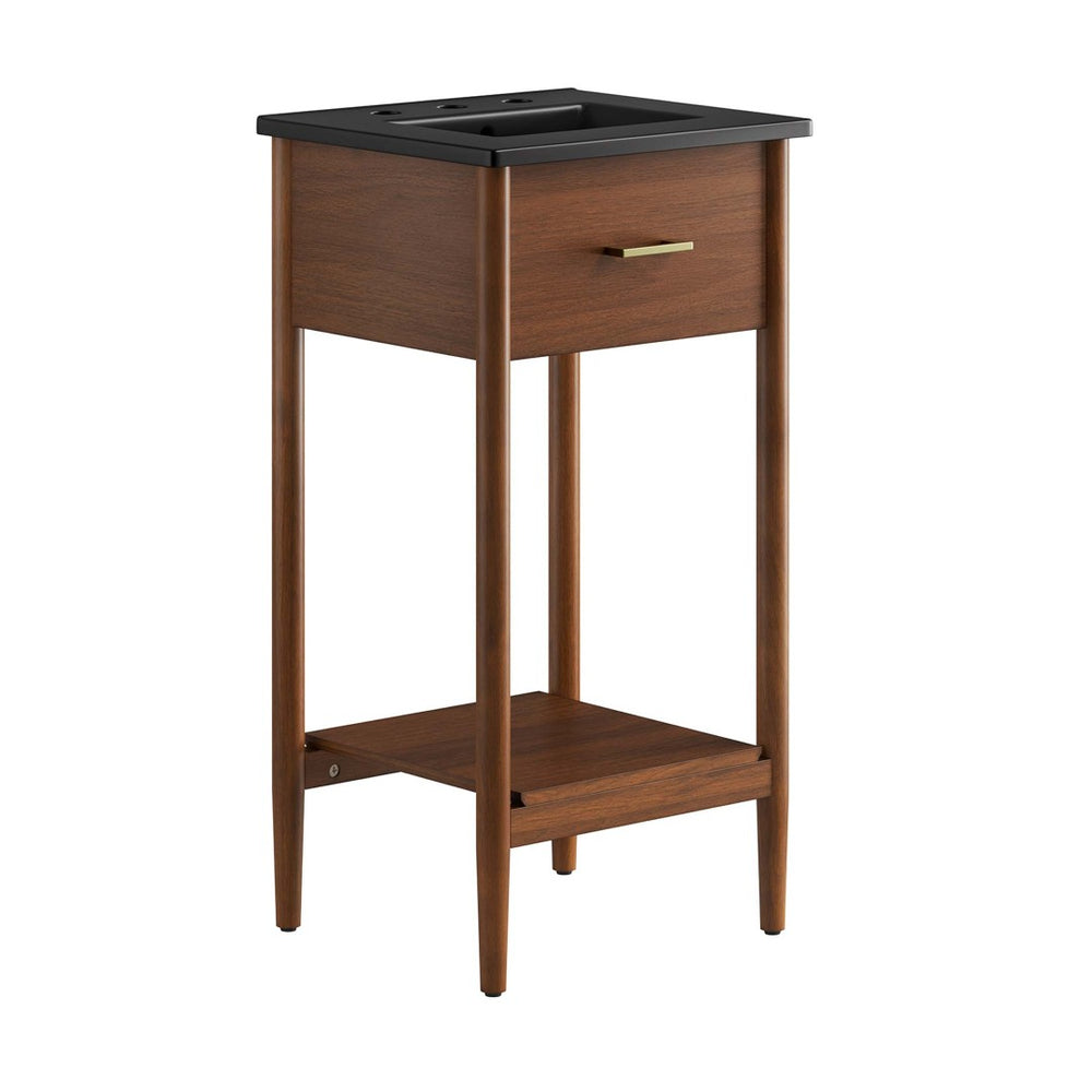 Modway Furniture Zaire 18" Mid-Century Bathroom Vanity with Integrated Ceramic Basin and Stylish Storage Solutions Walnut Black EEI-6659-WAL-BLK
