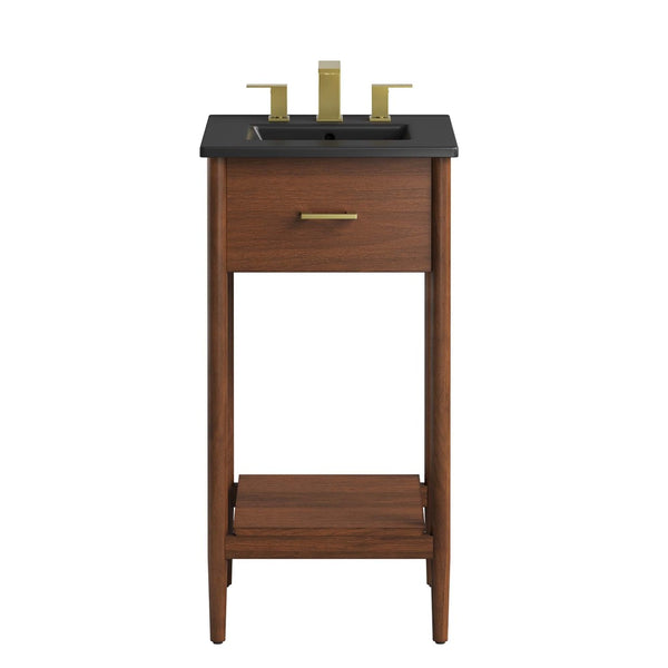 Modway Furniture Zaire 18" Mid-Century Bathroom Vanity with Integrated Ceramic Basin and Stylish Storage Solutions Walnut Black EEI-6659-WAL-BLK