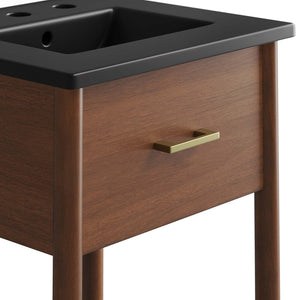 Modway Furniture Zaire 18" Mid-Century Bathroom Vanity with Integrated Ceramic Basin and Stylish Storage Solutions Walnut Black EEI-6659-WAL-BLK
