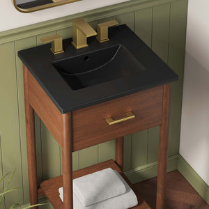 Modway Furniture Zaire 18" Mid-Century Bathroom Vanity with Integrated Ceramic Basin and Stylish Storage Solutions Walnut Black EEI-6659-WAL-BLK