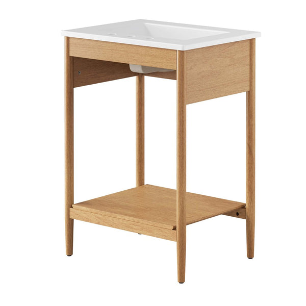 Modway Furniture Zaire 24" Bathroom Vanity by Modway - Mid-Century Modern Design with Sleek Ceramic Basin & Storage Natural White EEI-6660-NAT-WHI