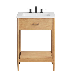 Modway Furniture Zaire 24" Bathroom Vanity by Modway - Mid-Century Modern Design with Sleek Ceramic Basin & Storage Natural White EEI-6660-NAT-WHI