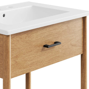 Modway Furniture Zaire 24" Bathroom Vanity by Modway - Mid-Century Modern Design with Sleek Ceramic Basin & Storage Natural White EEI-6660-NAT-WHI