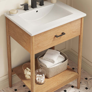 Modway Furniture Zaire 24" Bathroom Vanity by Modway - Mid-Century Modern Design with Sleek Ceramic Basin & Storage Natural White EEI-6660-NAT-WHI