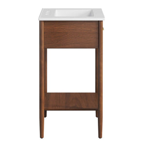 Modway Furniture Zaire 24" Bathroom Vanity by Modway - Mid-Century Modern Design with Sleek Ceramic Basin & Storage Walnut White EEI-6660-WAL-WHI