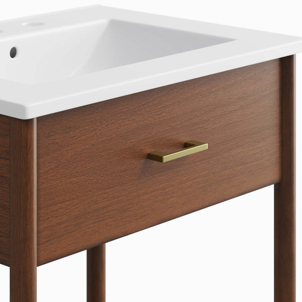 Modway Furniture Zaire 24" Bathroom Vanity by Modway - Mid-Century Modern Design with Sleek Ceramic Basin & Storage Walnut White EEI-6660-WAL-WHI