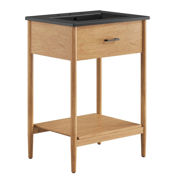 Modway Furniture Zaire 24" Bathroom Vanity by Modway - Mid-Century Modern Design with Open Shelving and Stability Natural Black EEI-6661-NAT-BLK