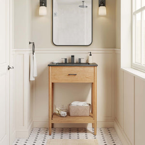 Modway Furniture Zaire 24" Bathroom Vanity by Modway - Mid-Century Modern Design with Open Shelving and Stability Natural Black EEI-6661-NAT-BLK